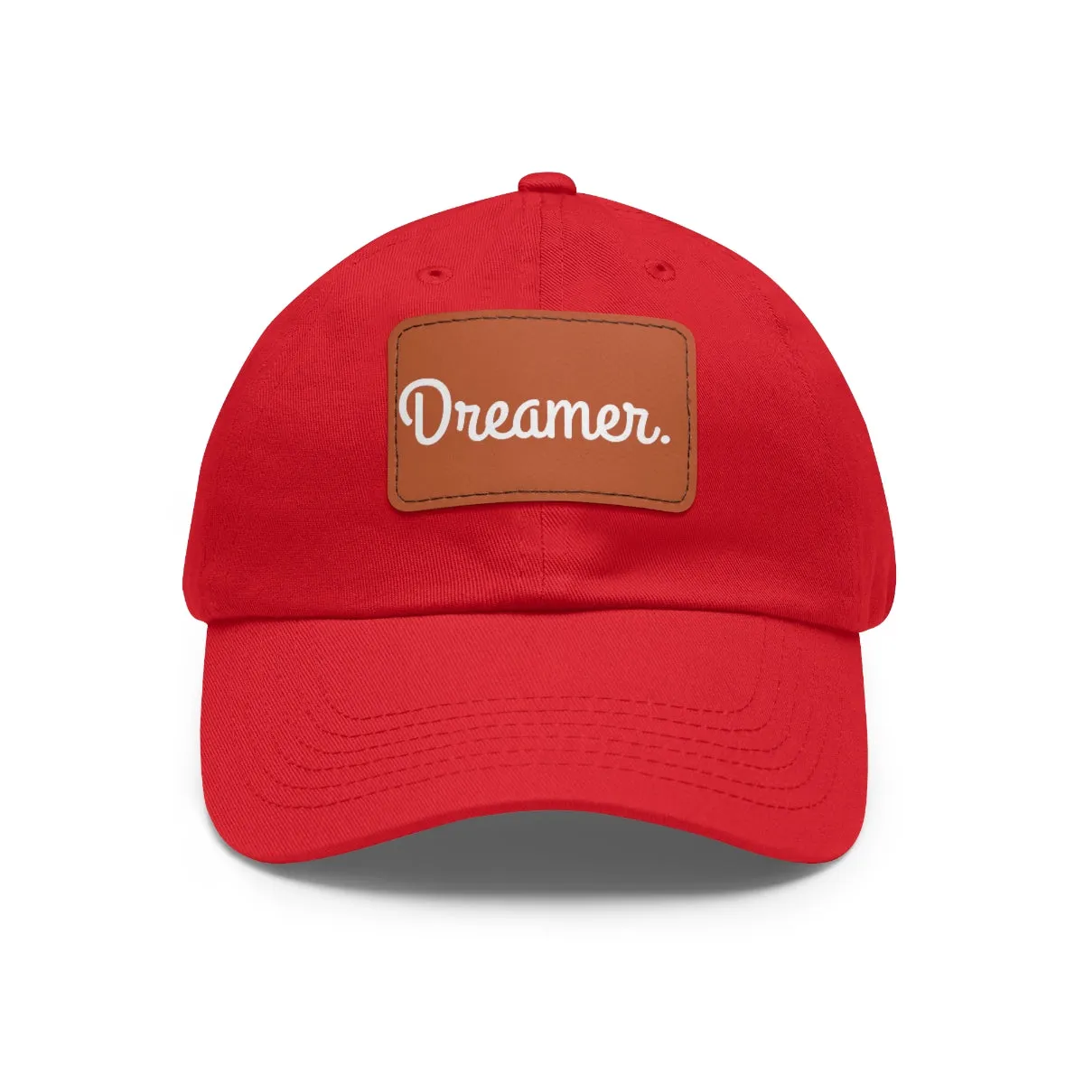 Dreamer. White Lettering. Dad Hat with Leather Patch