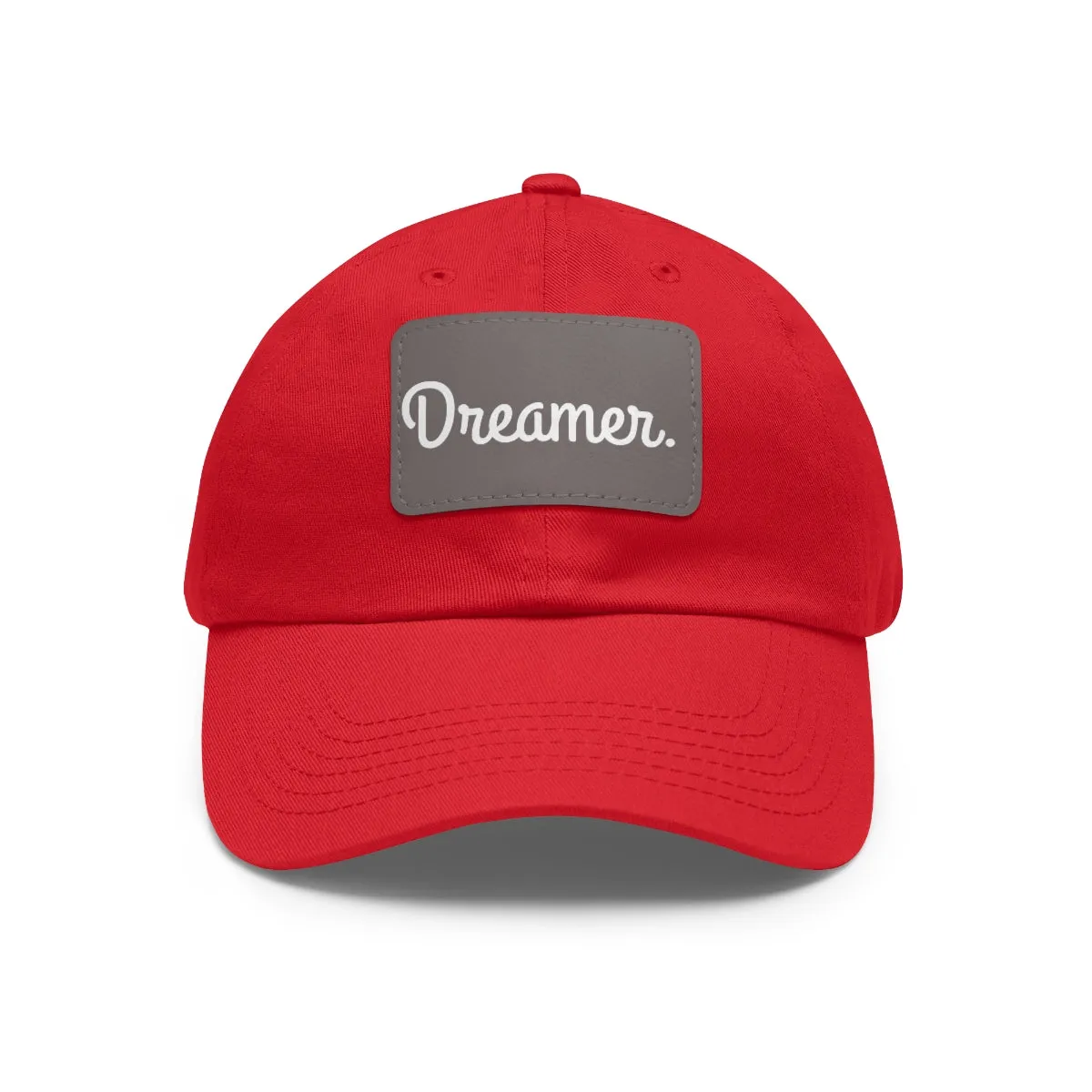 Dreamer. White Lettering. Dad Hat with Leather Patch