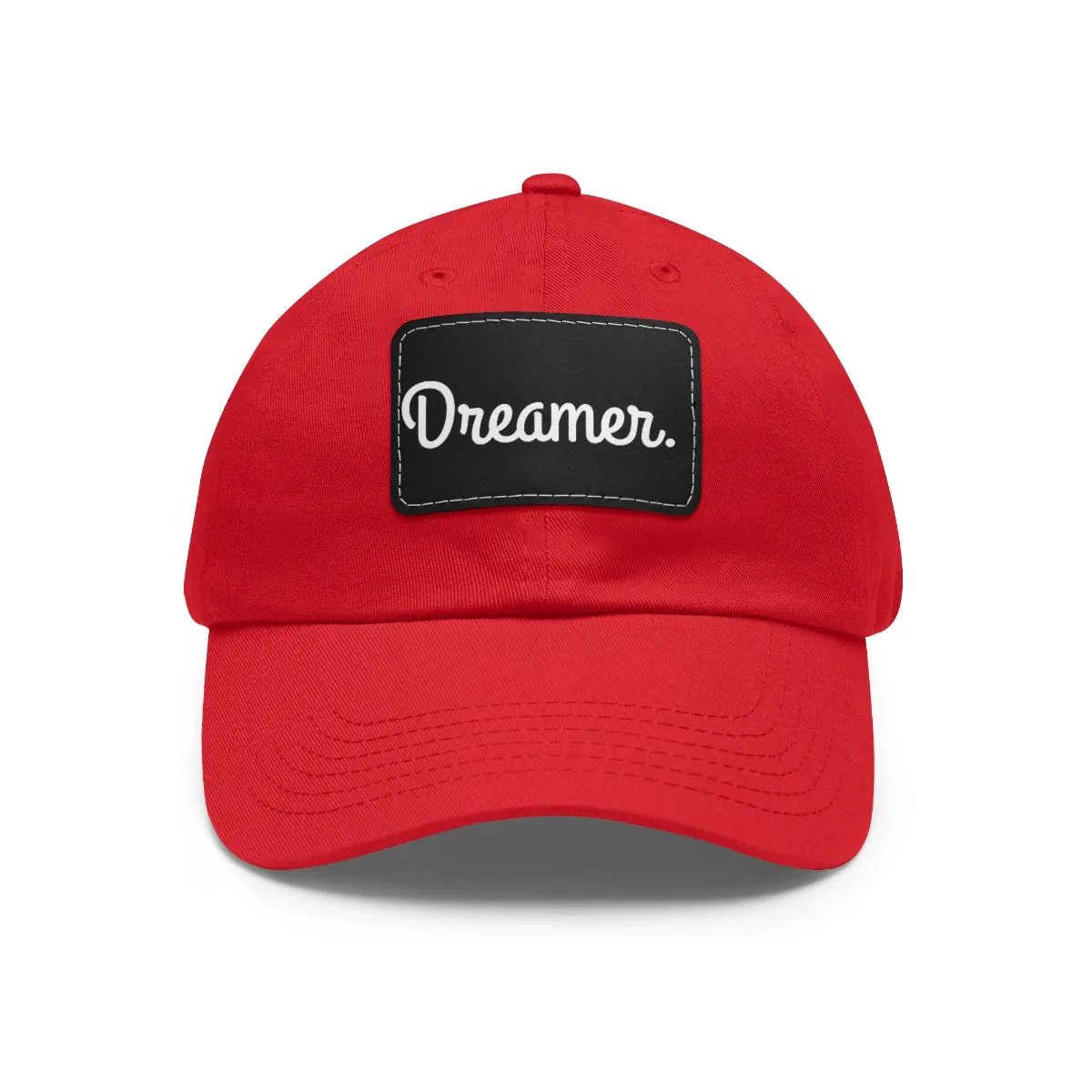 Dreamer. White Lettering. Dad Hat with Leather Patch