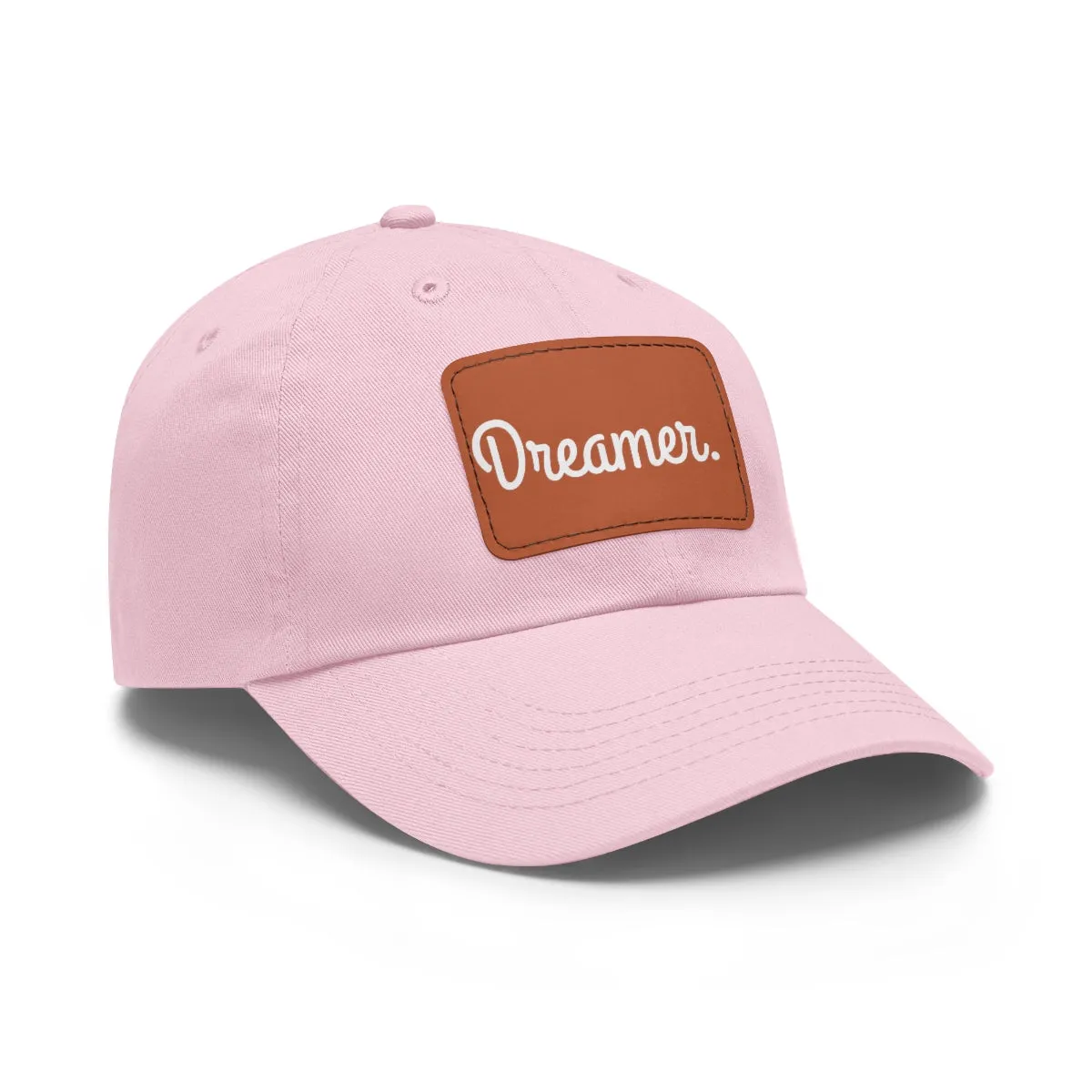 Dreamer. White Lettering. Dad Hat with Leather Patch
