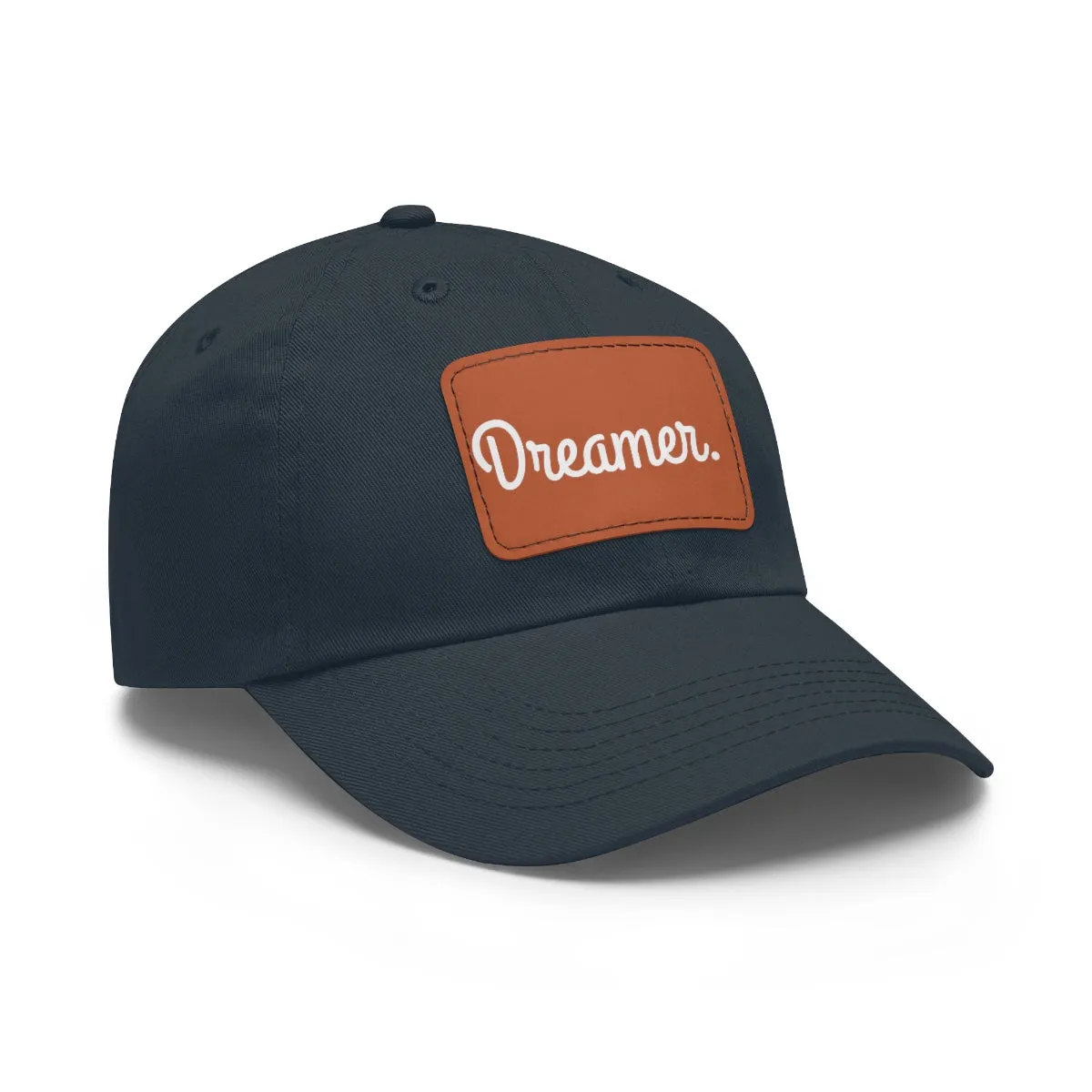 Dreamer. White Lettering. Dad Hat with Leather Patch