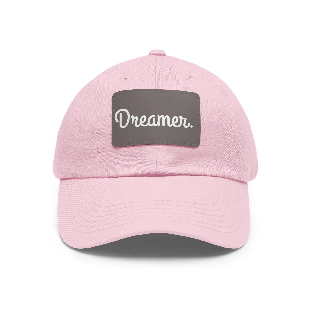 Dreamer. White Lettering. Dad Hat with Leather Patch