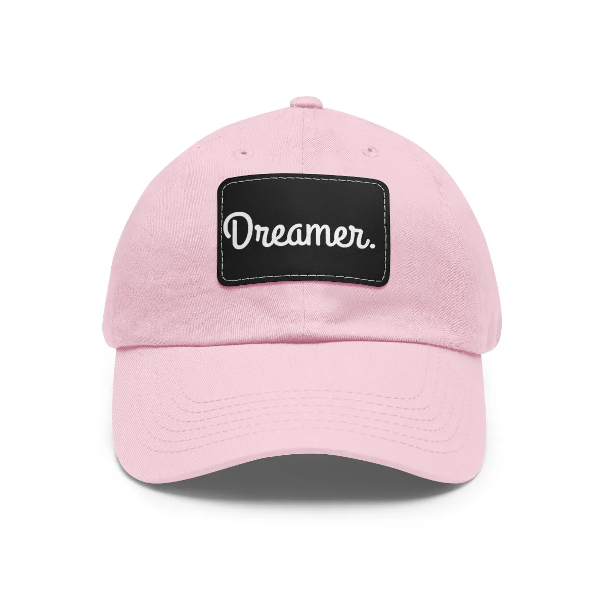 Dreamer. White Lettering. Dad Hat with Leather Patch