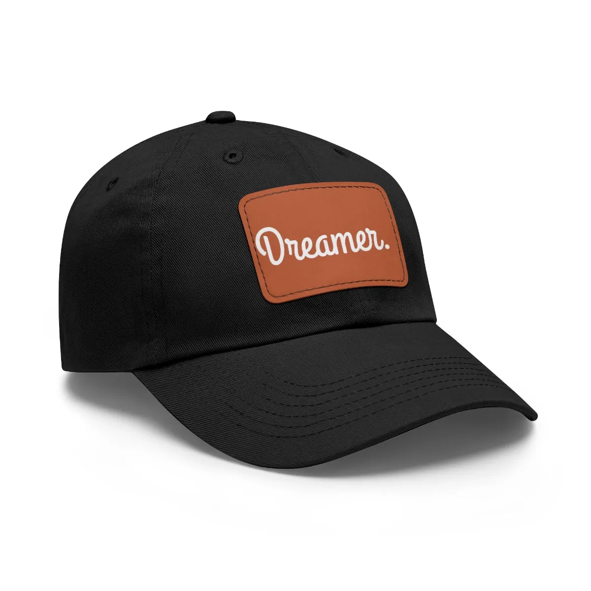 Dreamer. White Lettering. Dad Hat with Leather Patch