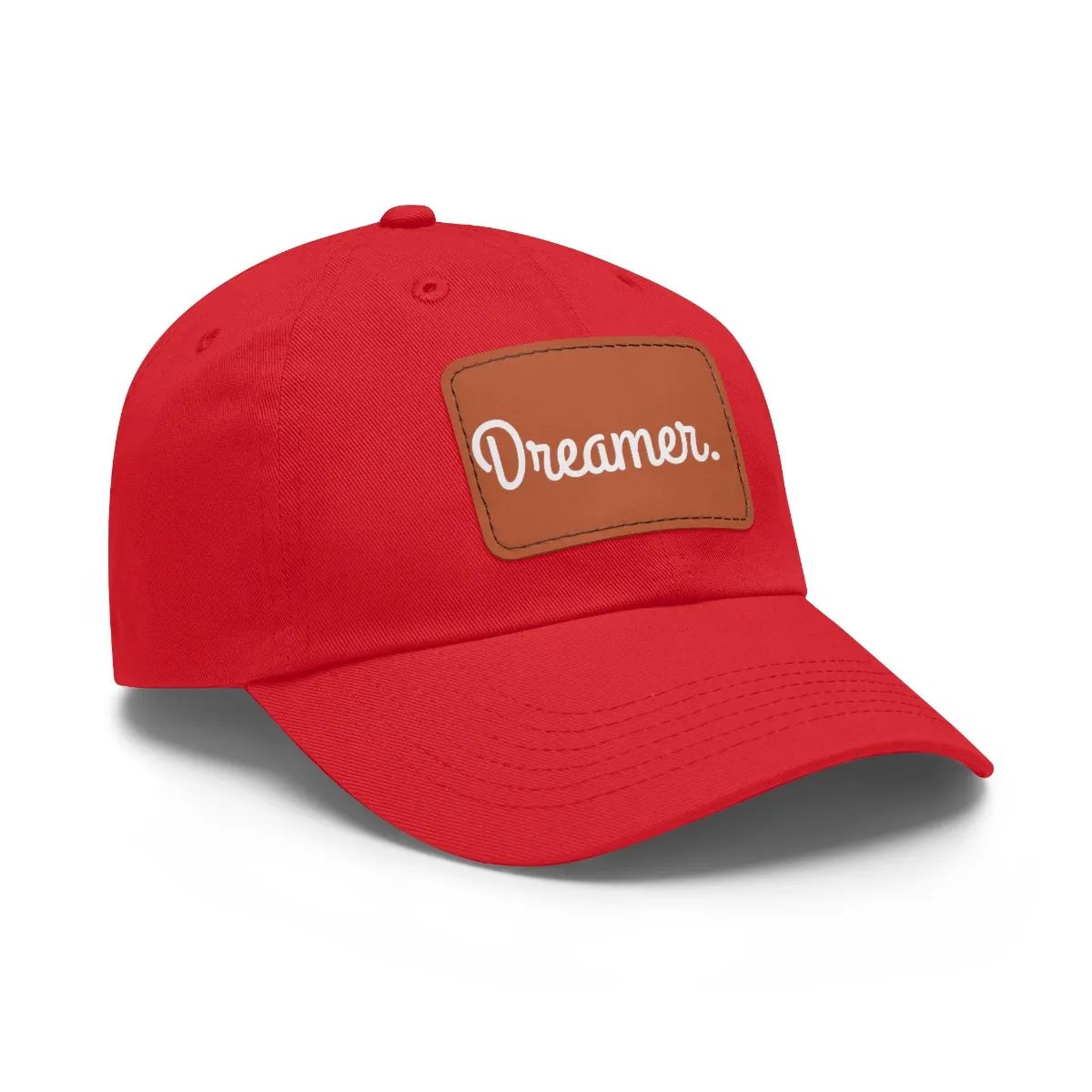 Dreamer. White Lettering. Dad Hat with Leather Patch