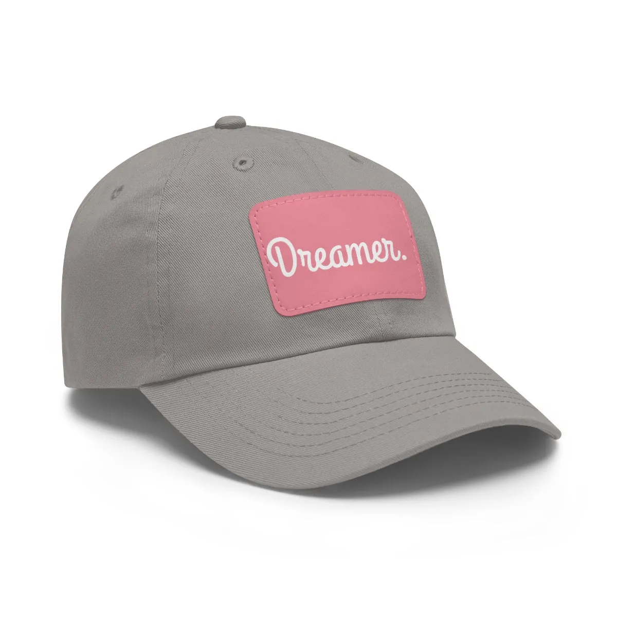 Dreamer. White Lettering. Dad Hat with Leather Patch
