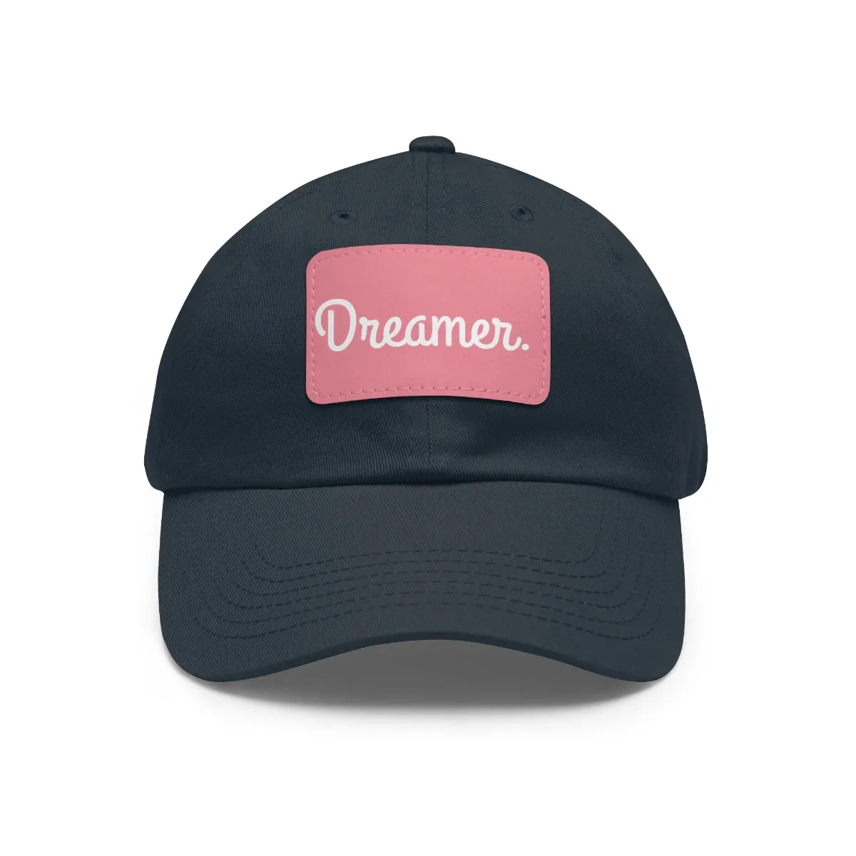 Dreamer. White Lettering. Dad Hat with Leather Patch