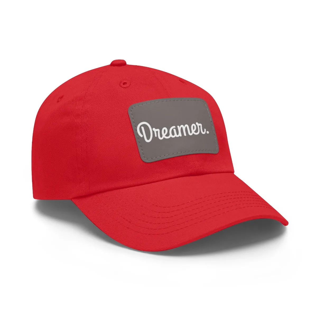 Dreamer. White Lettering. Dad Hat with Leather Patch