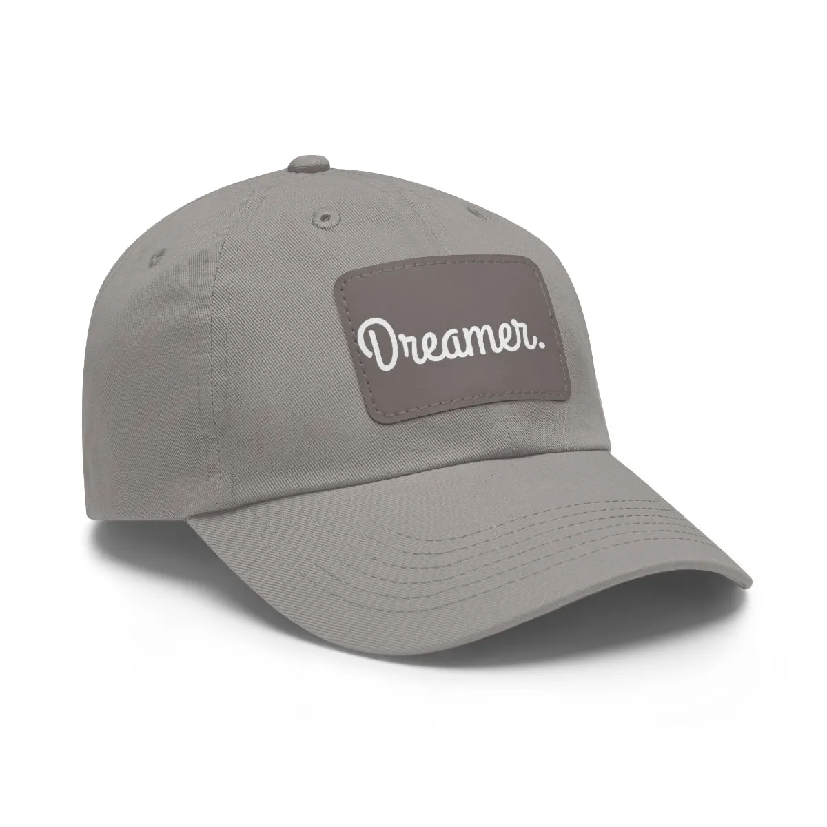 Dreamer. White Lettering. Dad Hat with Leather Patch