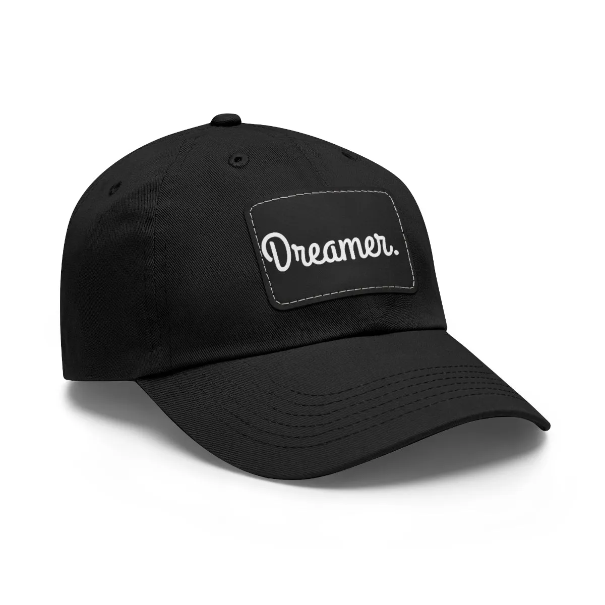 Dreamer. White Lettering. Dad Hat with Leather Patch