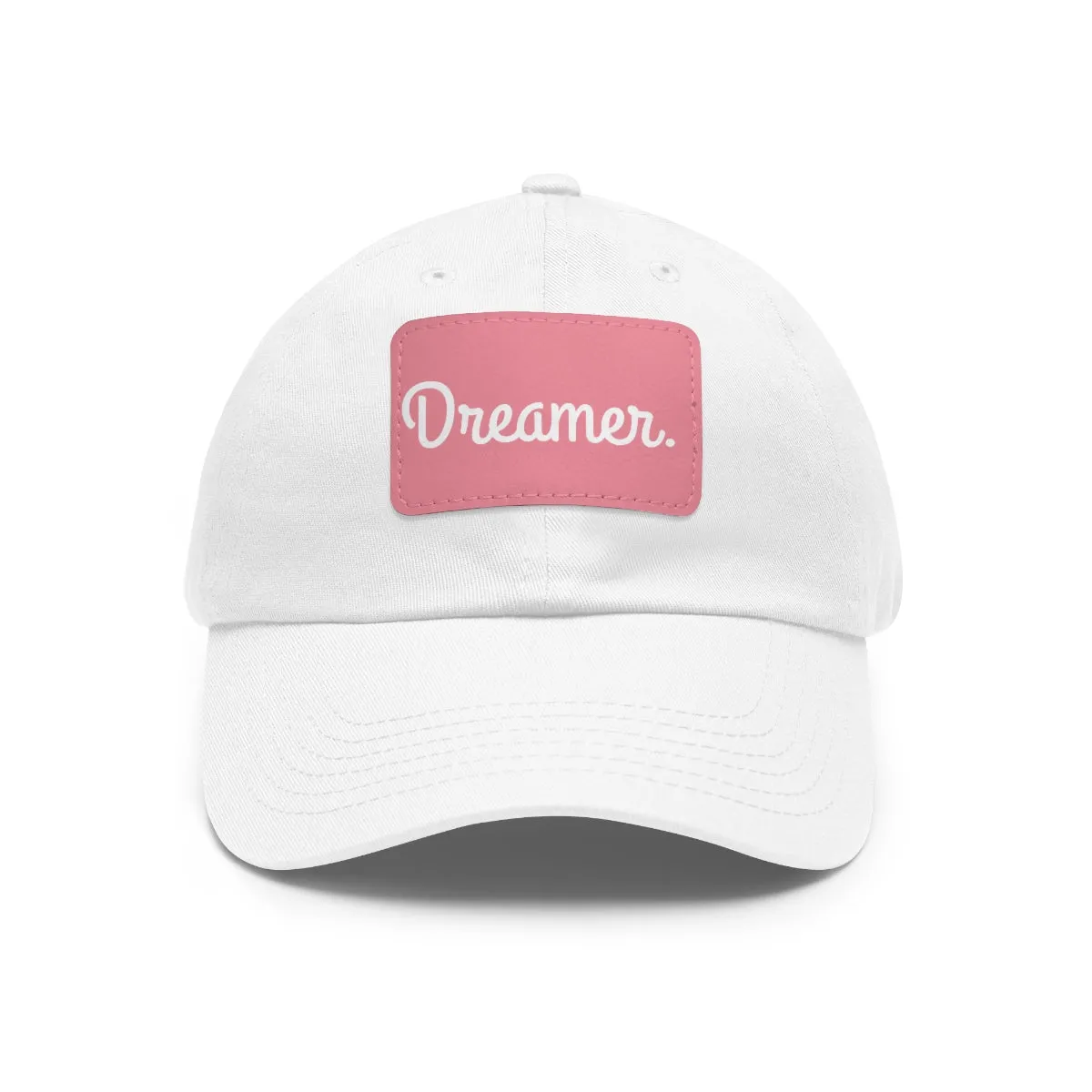 Dreamer. White Lettering. Dad Hat with Leather Patch
