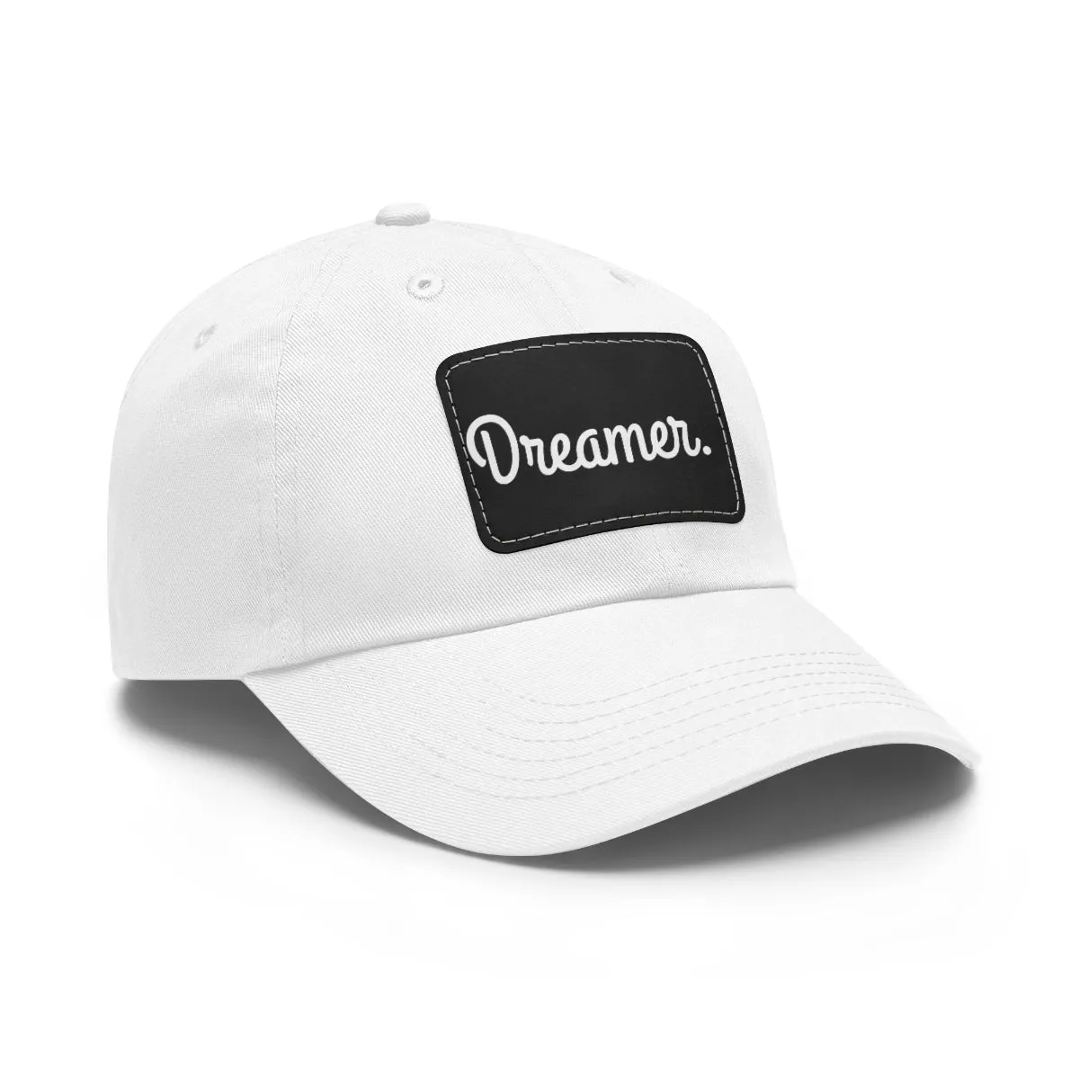 Dreamer. White Lettering. Dad Hat with Leather Patch