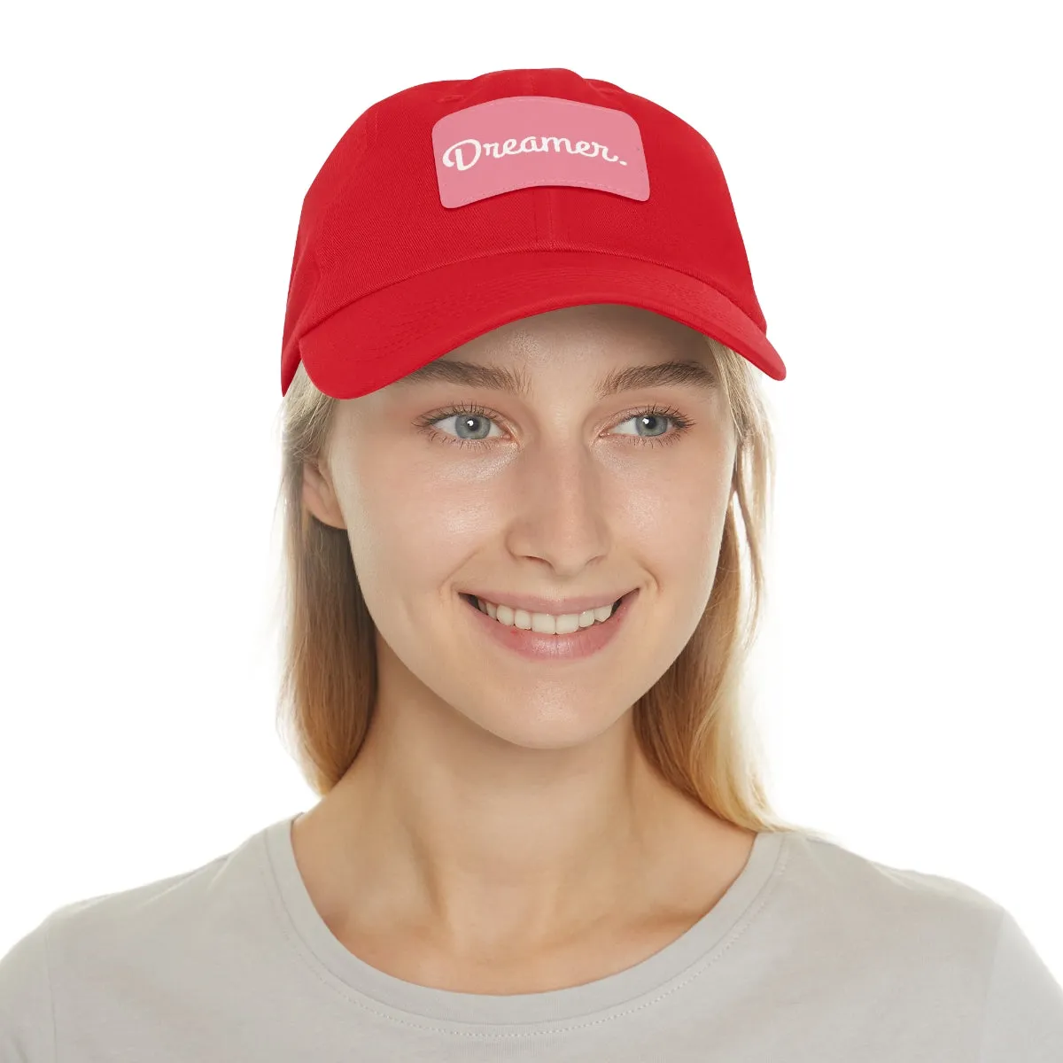 Dreamer. White Lettering. Dad Hat with Leather Patch