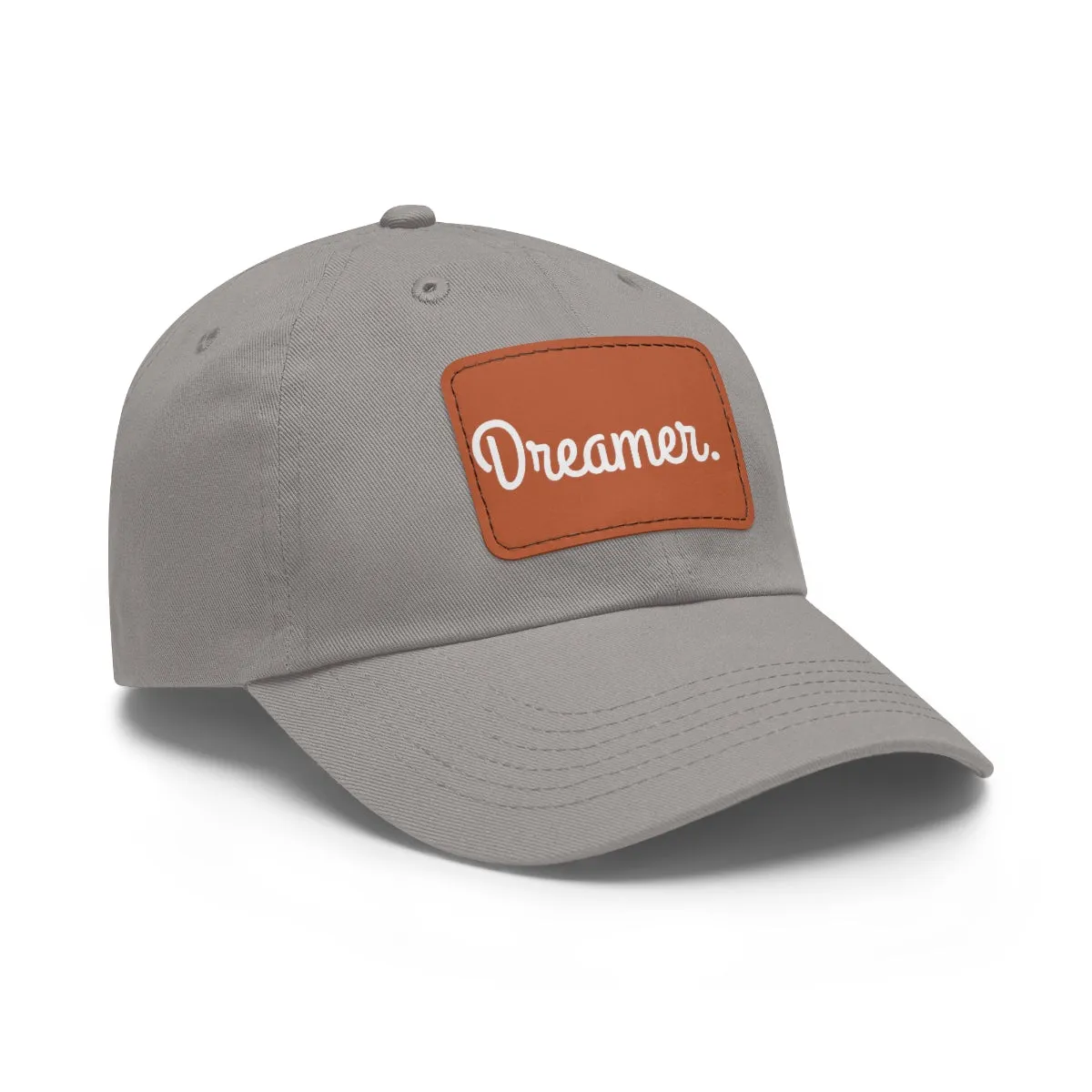Dreamer. White Lettering. Dad Hat with Leather Patch