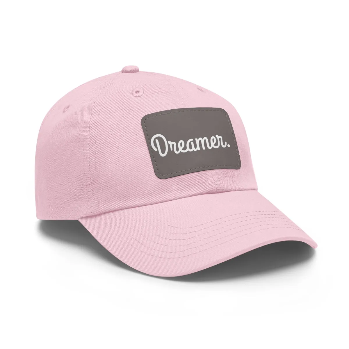 Dreamer. White Lettering. Dad Hat with Leather Patch