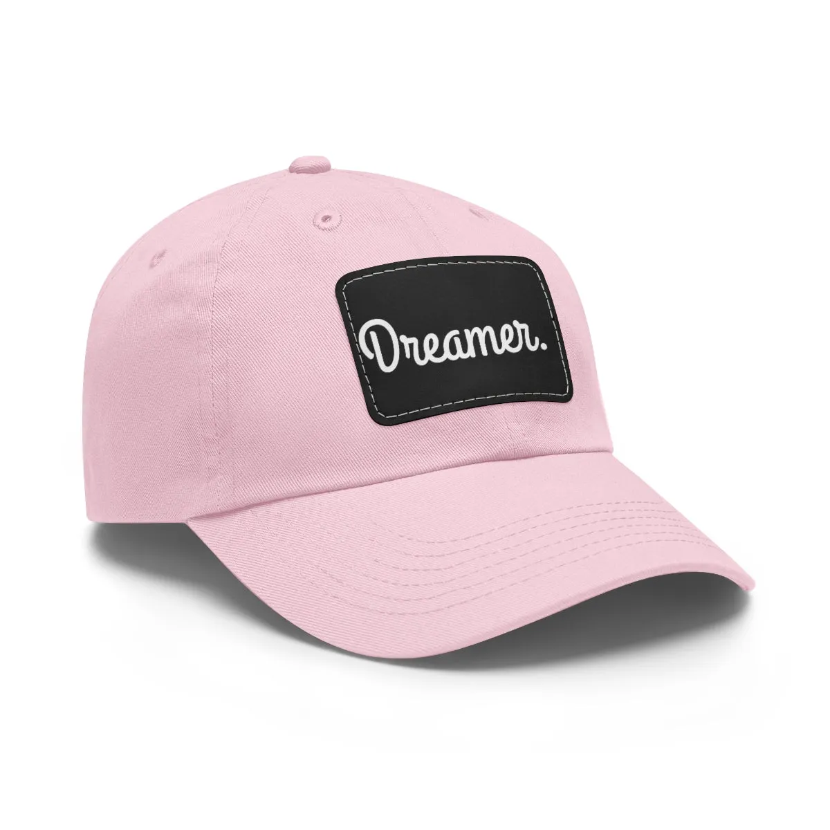 Dreamer. White Lettering. Dad Hat with Leather Patch