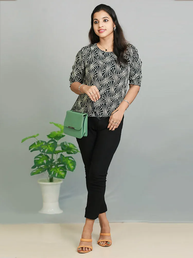 Elegant Breeze: Women's Chiffon Short Top with Round Neck and Puff Sleeves - Only ₹490