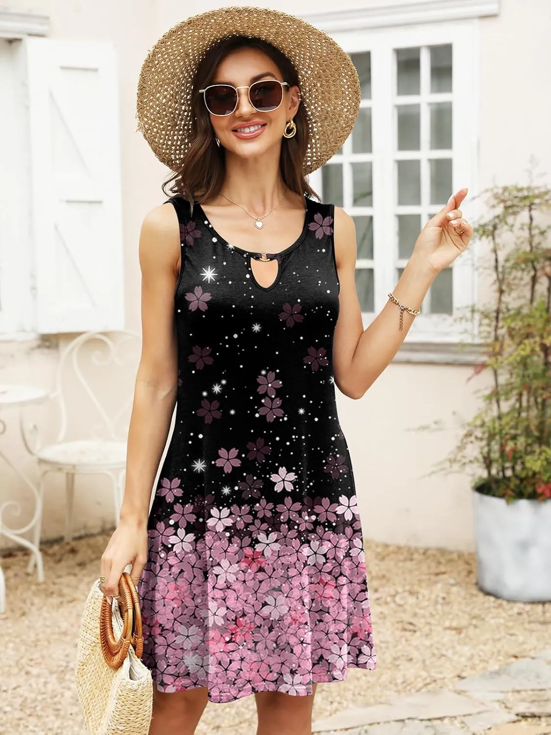 ETCYY Summer Dresses for Women 2025 Trendy Boho Floral Print Beach Cover Up Casual Spring Sleeveless Sundresses