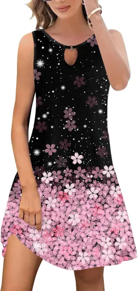 ETCYY Summer Dresses for Women 2025 Trendy Boho Floral Print Beach Cover Up Casual Spring Sleeveless Sundresses
