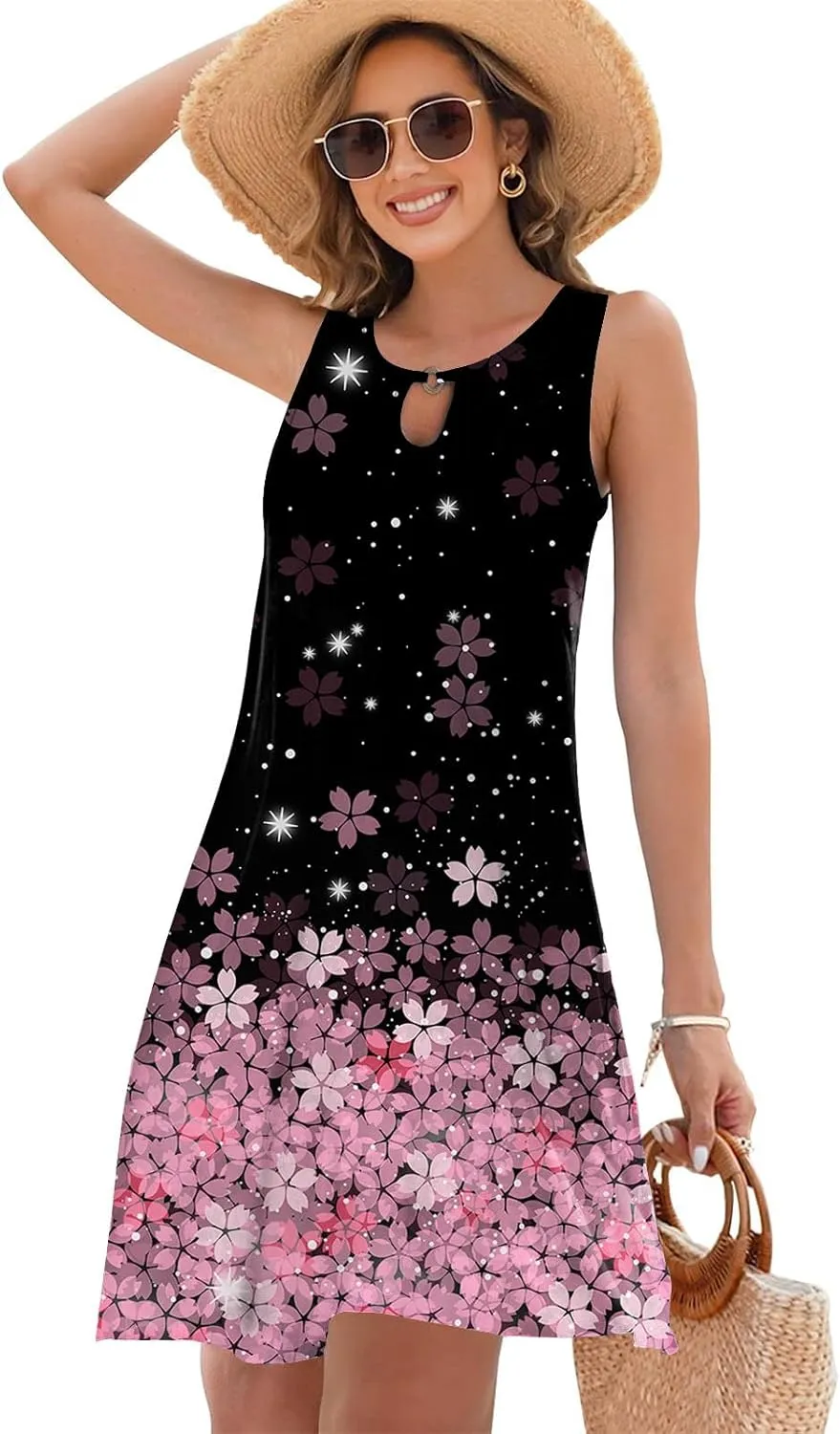 ETCYY Summer Dresses for Women 2025 Trendy Boho Floral Print Beach Cover Up Casual Spring Sleeveless Sundresses