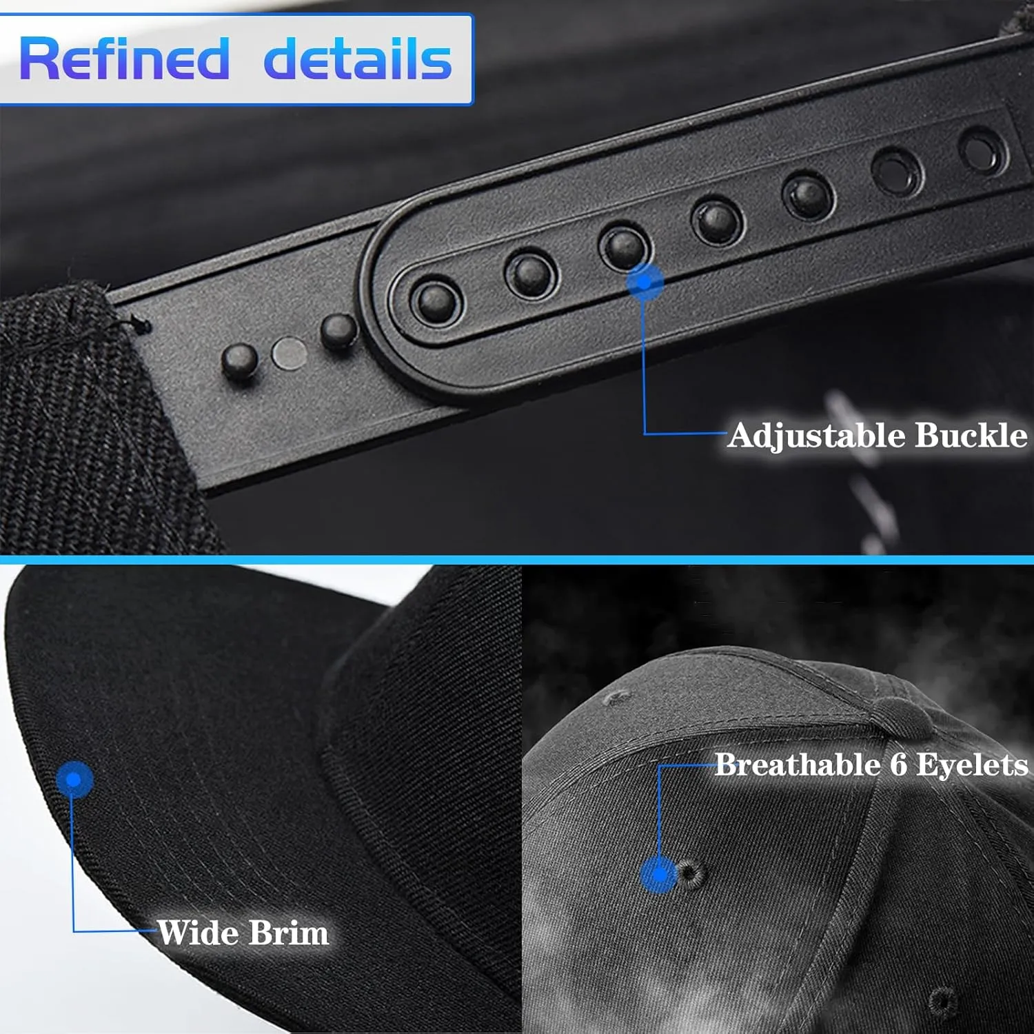 Flat Bill Hats for Men Snapback Hats Skull Skeleton Hat Flat Brim Fitted Hat Adjust Black Baseball Caps for Men