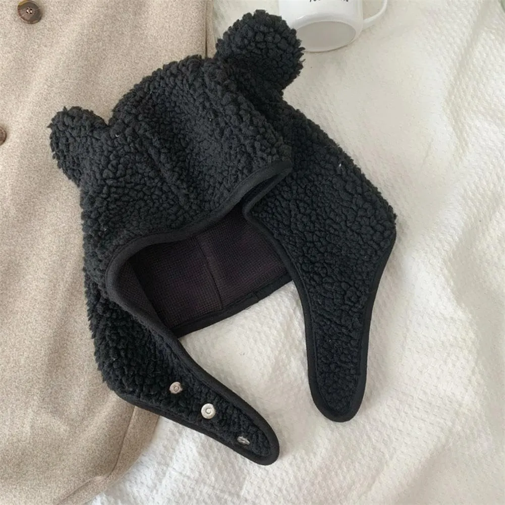 Fleece Beanie Hats for Women Men Bear Safety Hat Magnetic Buckle Ear Projection Cute Outdoor Winter Hat
