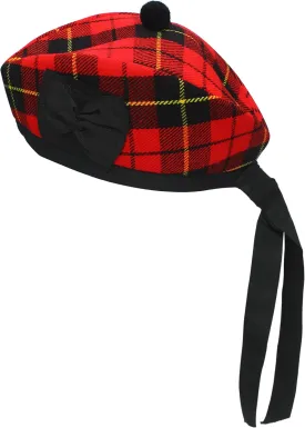 Glengarry Cap-Traditional Scottish Hat,100% Wool, Acrylic Wool Tartan,Kilts/Bagpipes Accessories,Polyester Cotton Ribbon