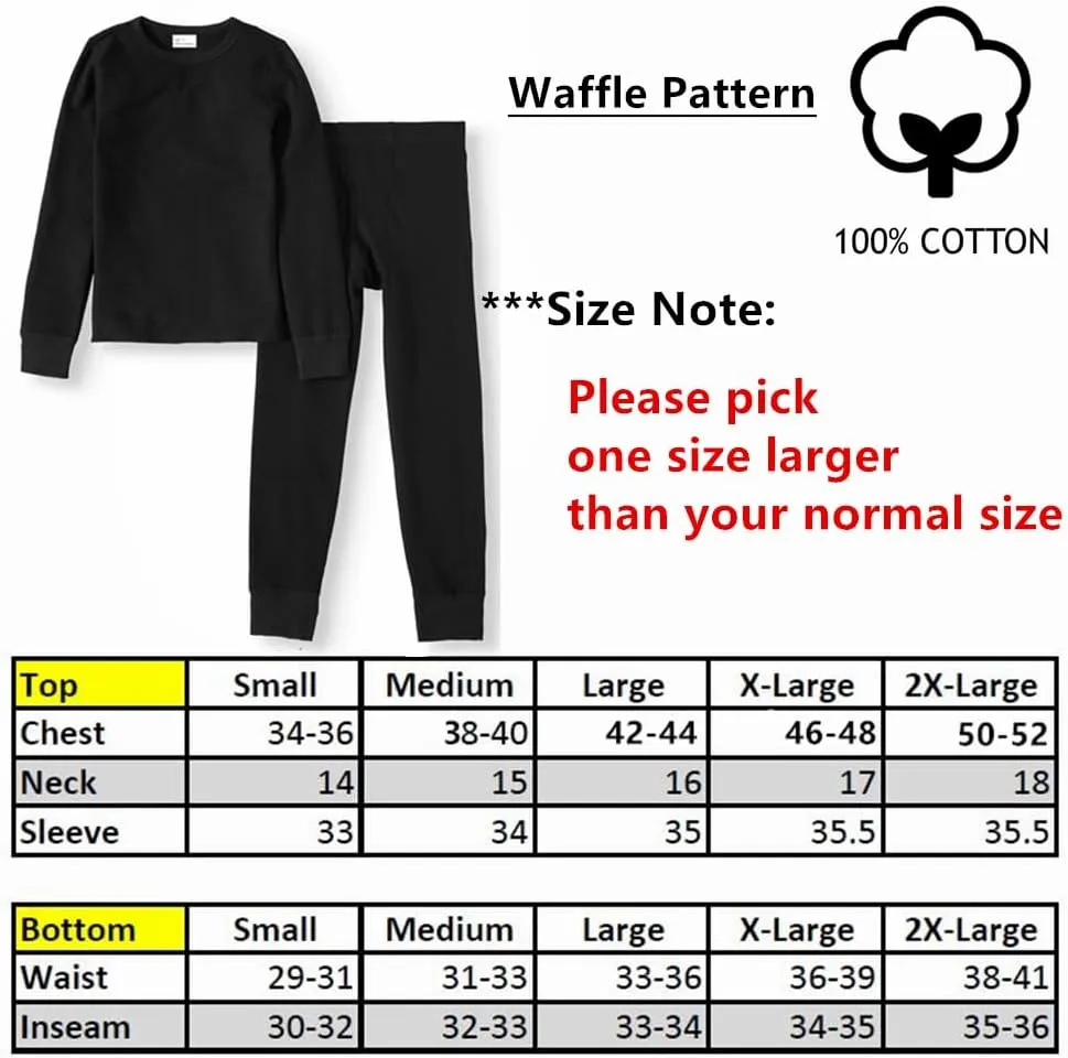 Glory Max Men Waffle Knit Thermal Long Johns 100% Cotton Underwear Top Bottom Set