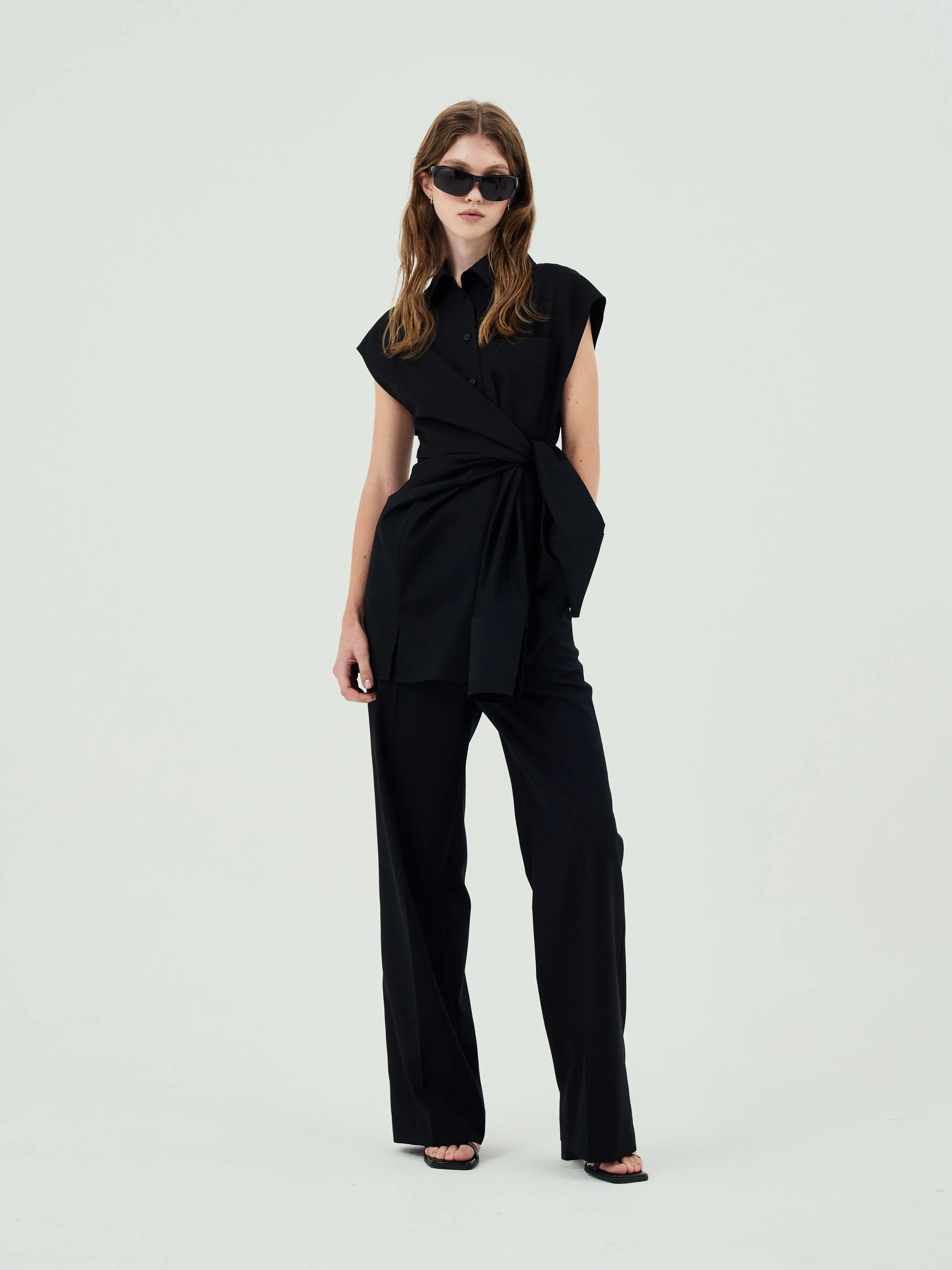 GOEN.J  Knotted detail stretch shirt dress - Black