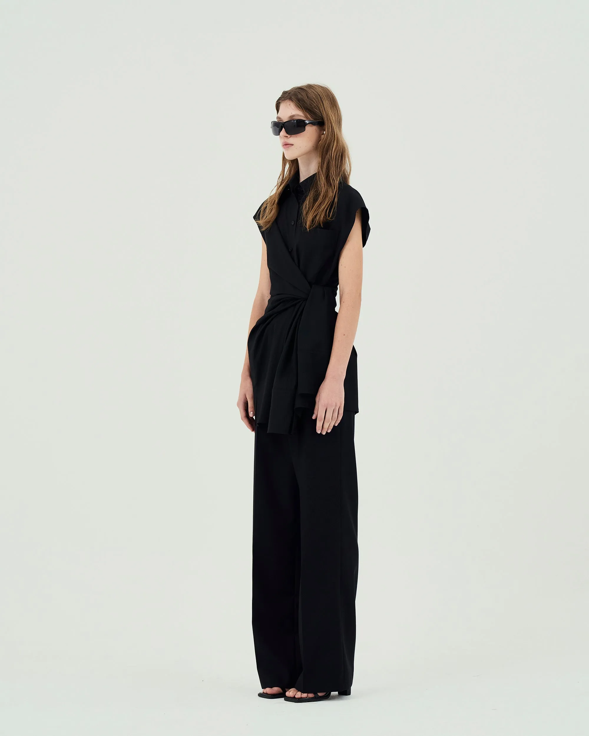 GOEN.J  Knotted detail stretch shirt dress - Black