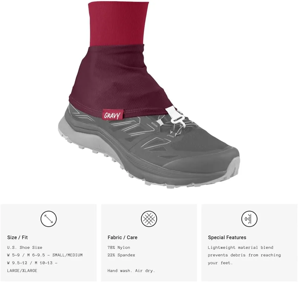 Gravy Style Trail Gaiters for Hiking, Trail Running, Backpacking, Prevent Debris in Shoes, Includes Fastener, Works with Compatible Shoes