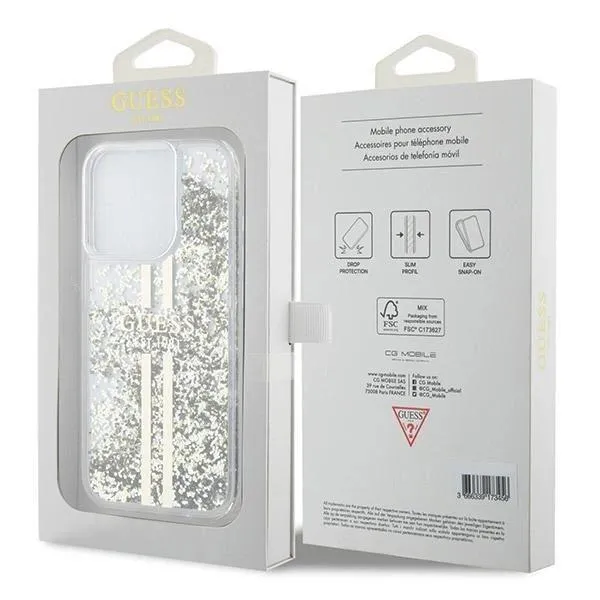 Guess Liquid Glitter Gold Stripes Hard Case for iphone 15 Pro 6.1" Transparent - GUHCP15LLFCSEGT