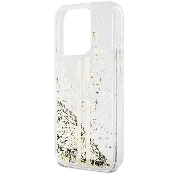 Guess Liquid Glitter Gold Stripes Hard Case for iphone 15 Pro 6.1" Transparent - GUHCP15LLFCSEGT
