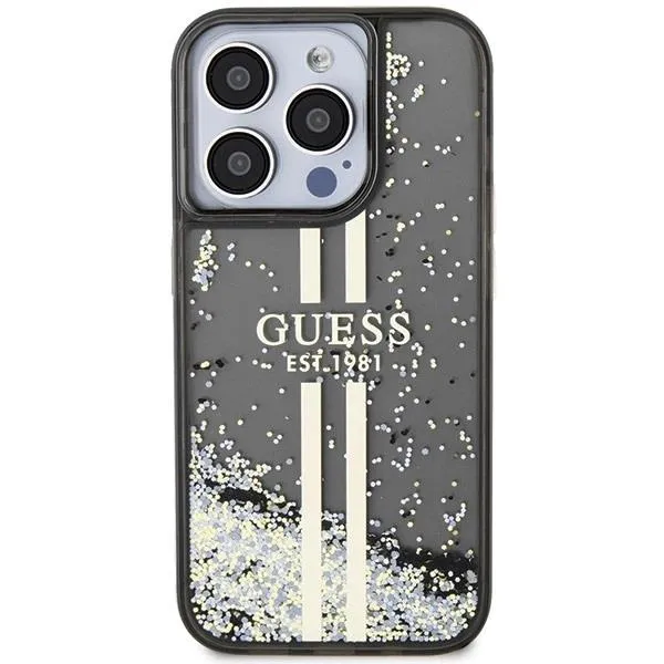 Guess Liquid Glitter Gold Stripes Hard Case for iphone 15 Pro Max 6.7" Black - GUHCP15XPSQSQSK