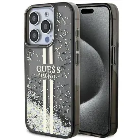 Guess Liquid Glitter Gold Stripes Hard Case for iphone 15 Pro Max 6.7" Black - GUHCP15XPSQSQSK
