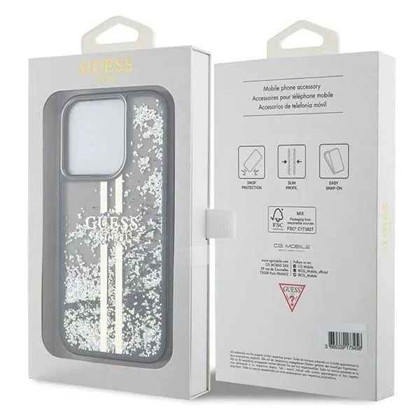 Guess Liquid Glitter Gold Stripes Hard Case for iphone 15 Pro Max 6.7" Black - GUHCP15XPSQSQSK