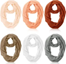 Handepo 6 Pcs Women Infinity Scarf Solid Color Lightweight Loop Scarf Winter Soft Neck Warmer for Women Men