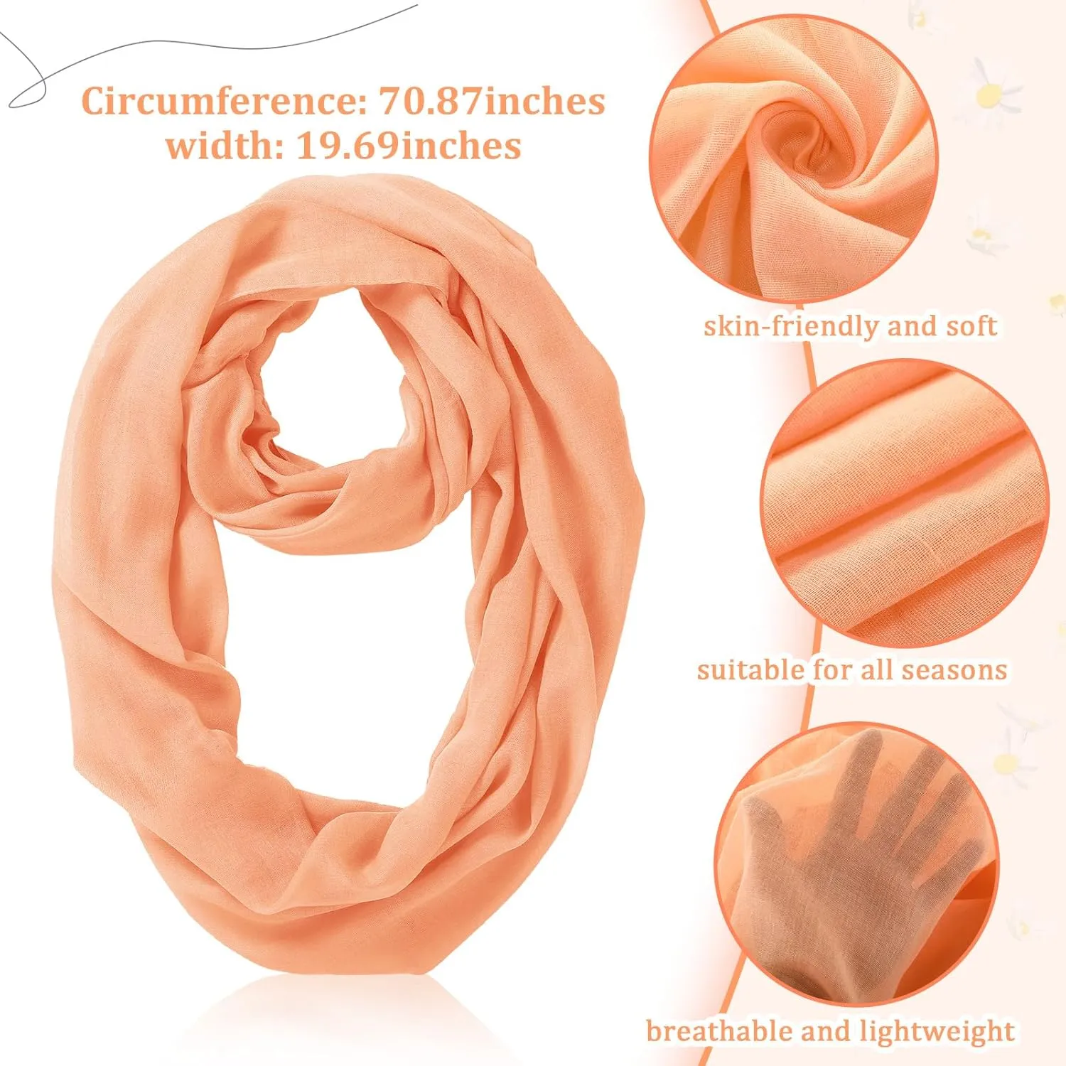 Handepo 6 Pcs Women Infinity Scarf Solid Color Lightweight Loop Scarf Winter Soft Neck Warmer for Women Men