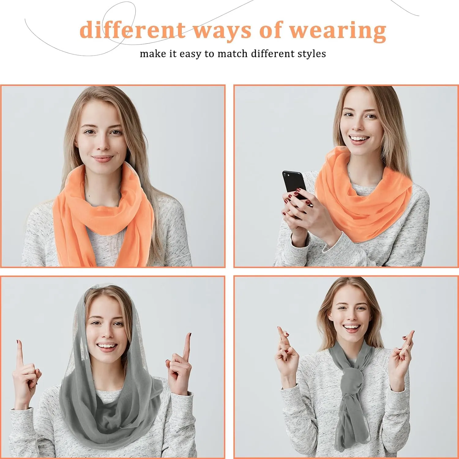 Handepo 6 Pcs Women Infinity Scarf Solid Color Lightweight Loop Scarf Winter Soft Neck Warmer for Women Men