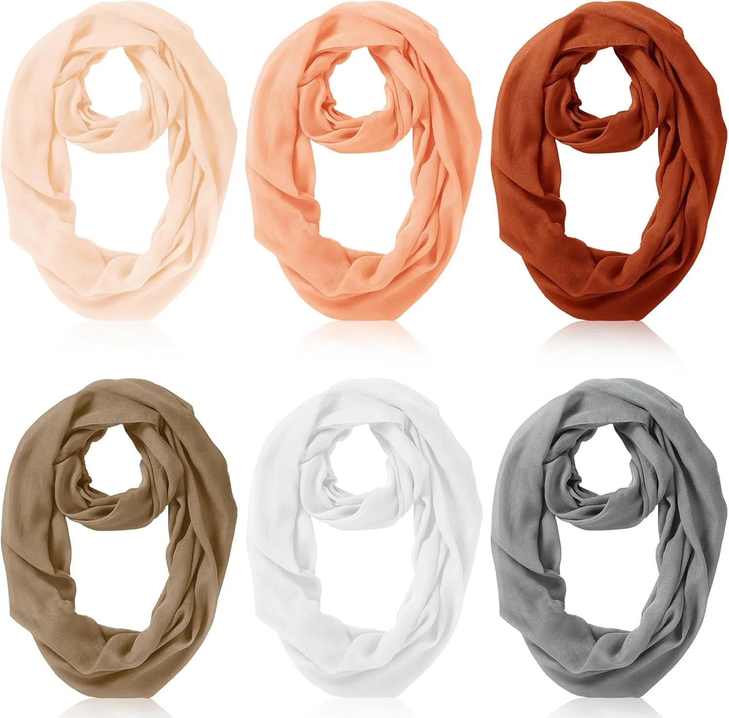 Handepo 6 Pcs Women Infinity Scarf Solid Color Lightweight Loop Scarf Winter Soft Neck Warmer for Women Men