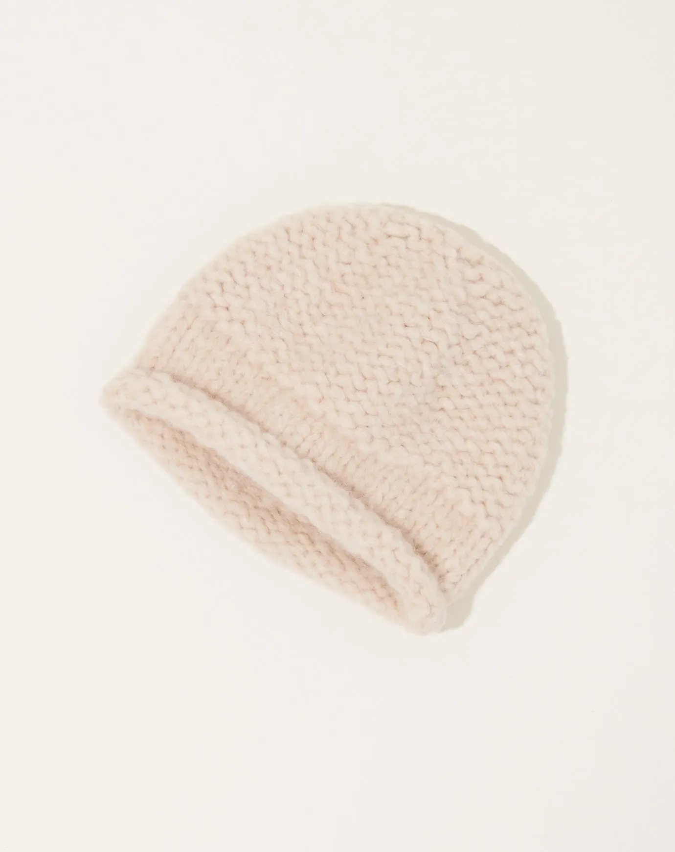 Handknit Purl Roll Hat in Alabaster
