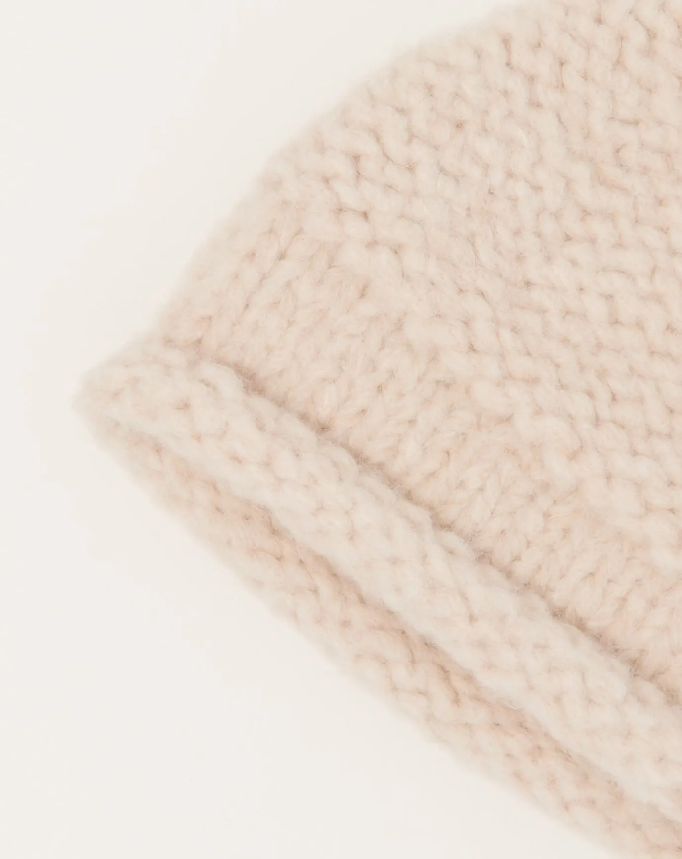 Handknit Purl Roll Hat in Alabaster