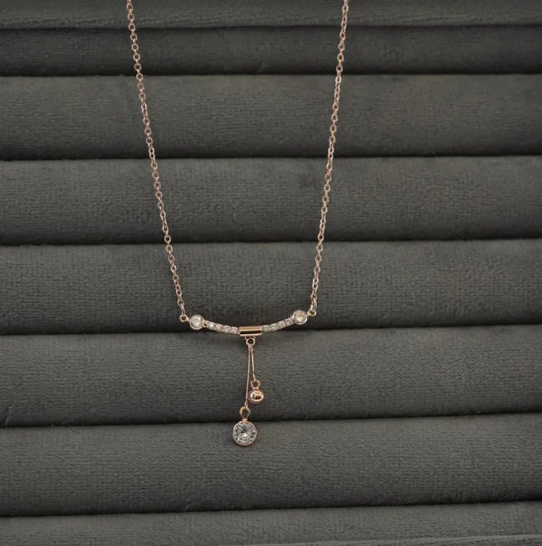 High Toned Statement Piece in Rose Gold Plated Solitaire & Zirconia Studded Pendant Necklace