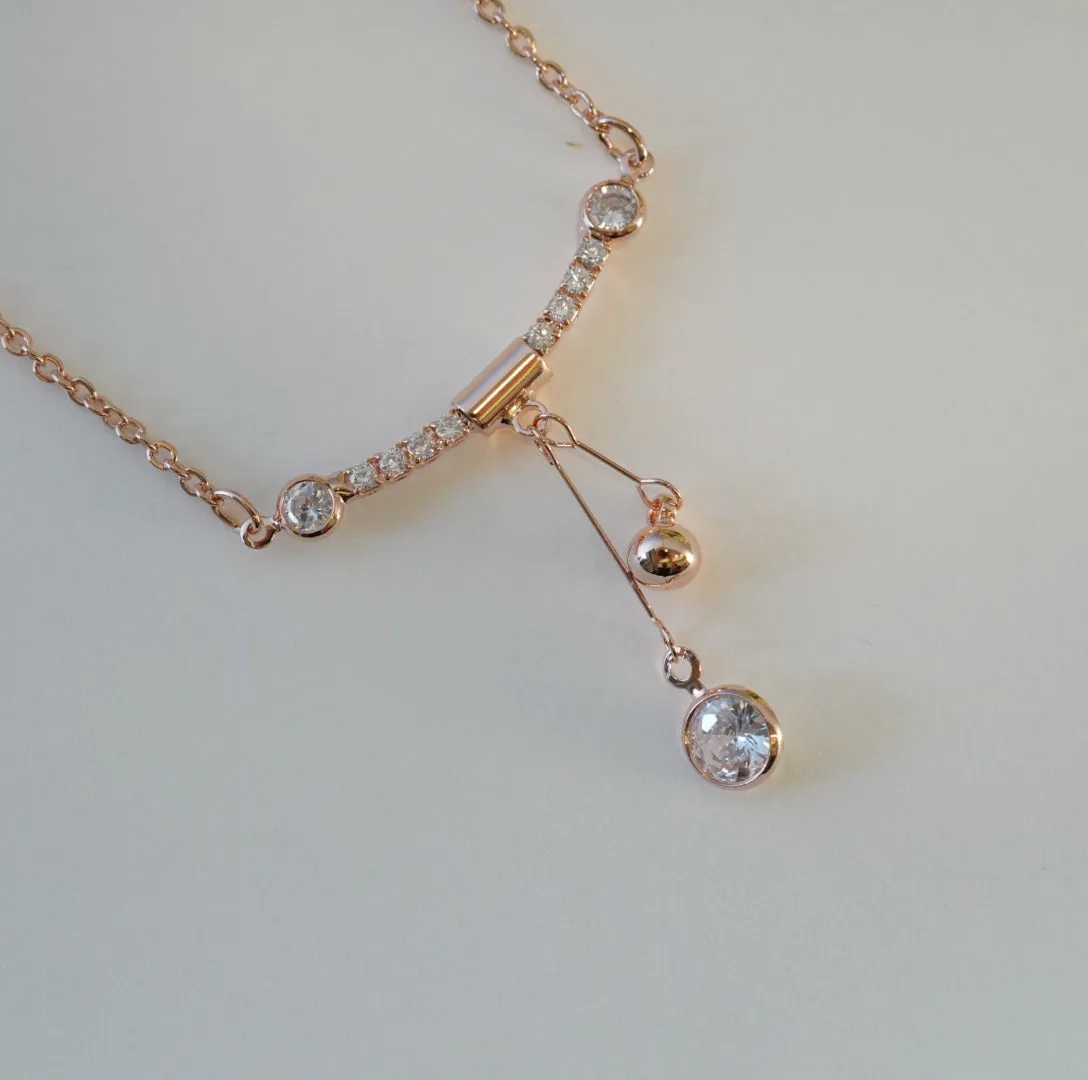 High Toned Statement Piece in Rose Gold Plated Solitaire & Zirconia Studded Pendant Necklace