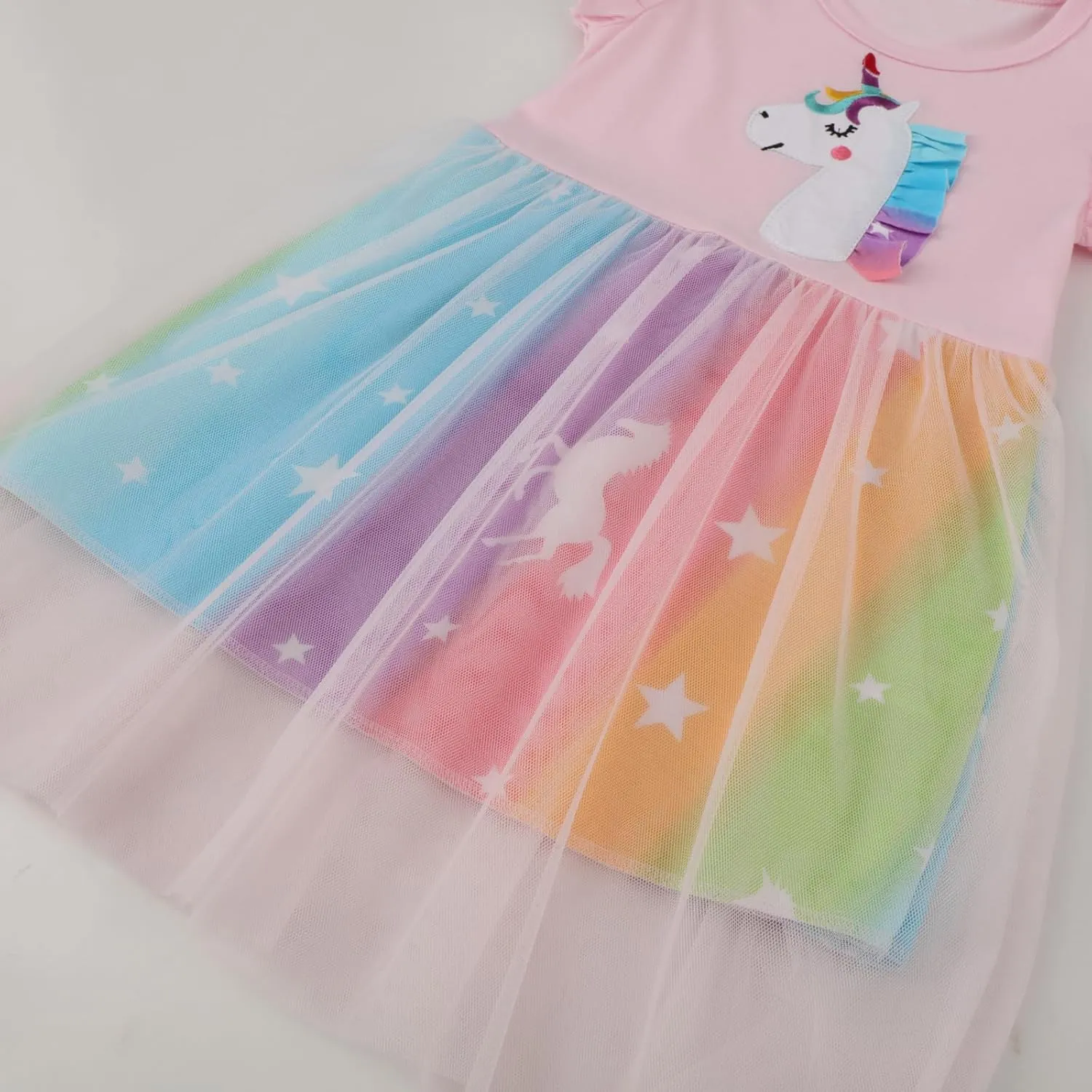Hongshilian Toddler Girls Casual Cotton Dress Cartoon Appliques Short Sleeve Summer Playwear Dresses
