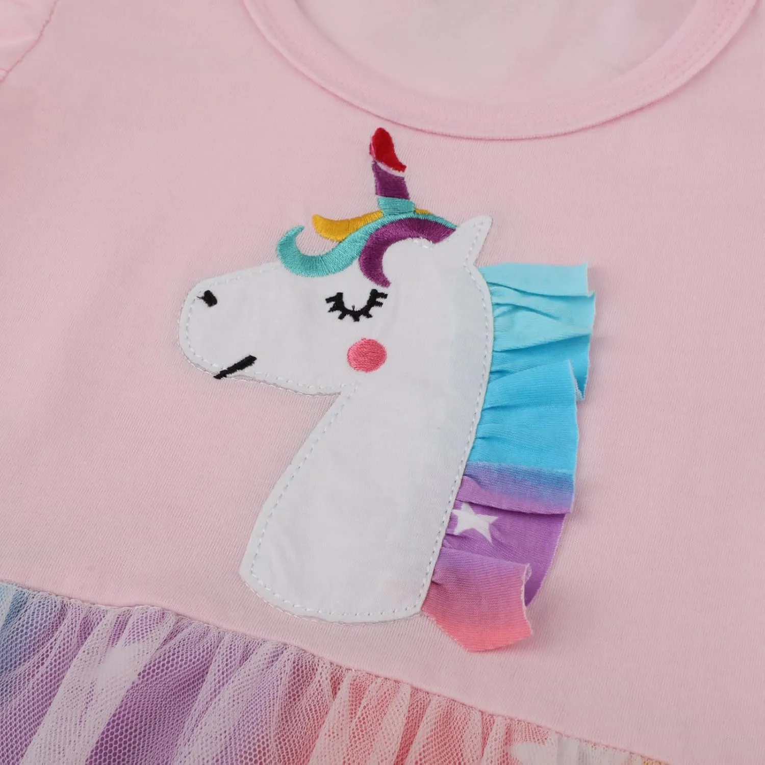 Hongshilian Toddler Girls Casual Cotton Dress Cartoon Appliques Short Sleeve Summer Playwear Dresses