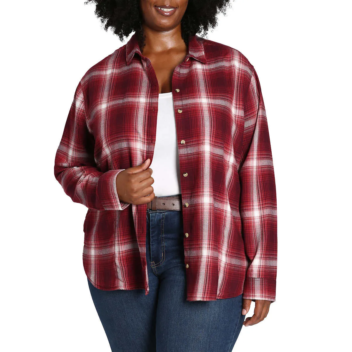 Jachs Girlfriend Women's' Super Soft Flannel Side Pockets Button Front Shirt