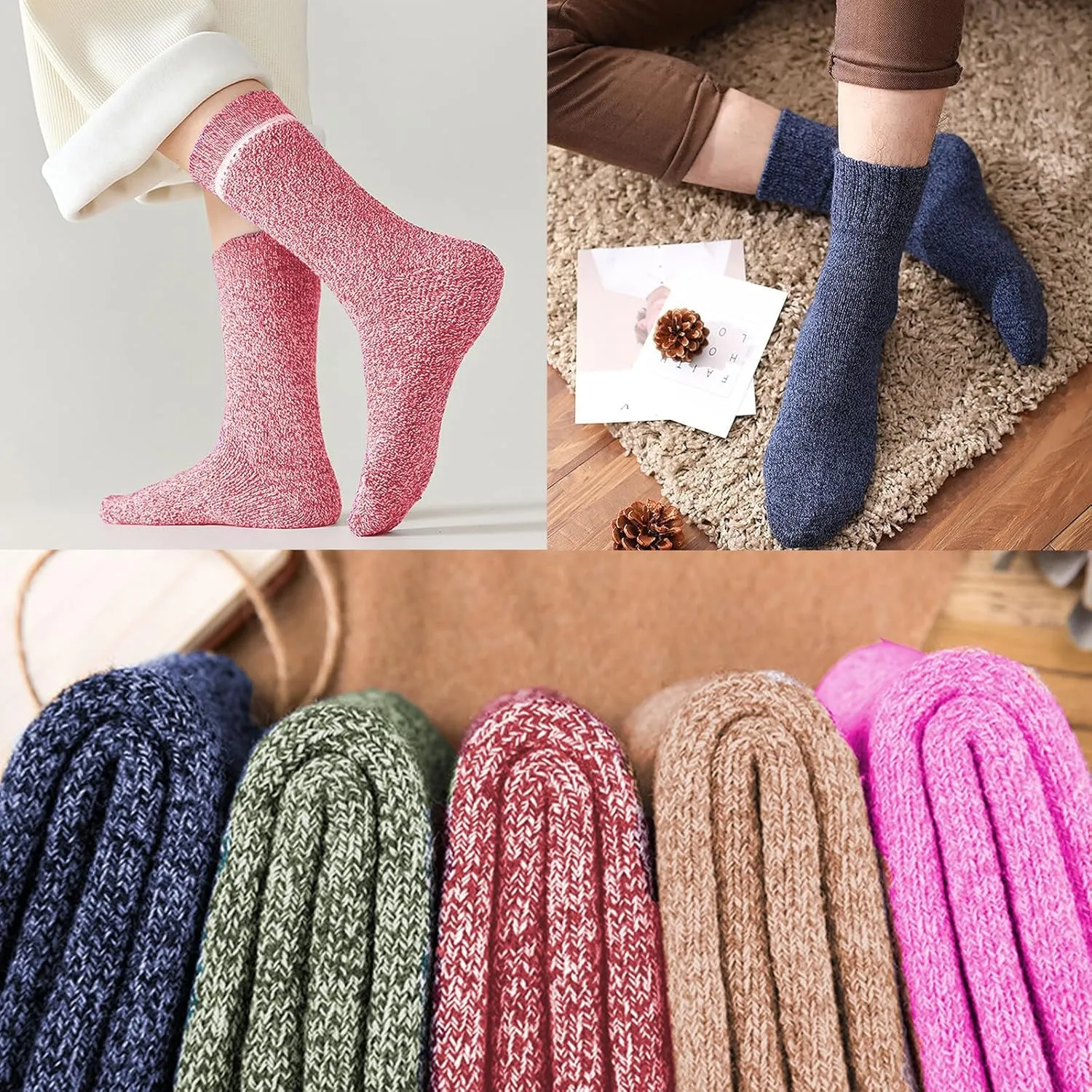 Josnown Wool Socks for Women, 5 Pairs Warm Winter Thermal Thick Socks