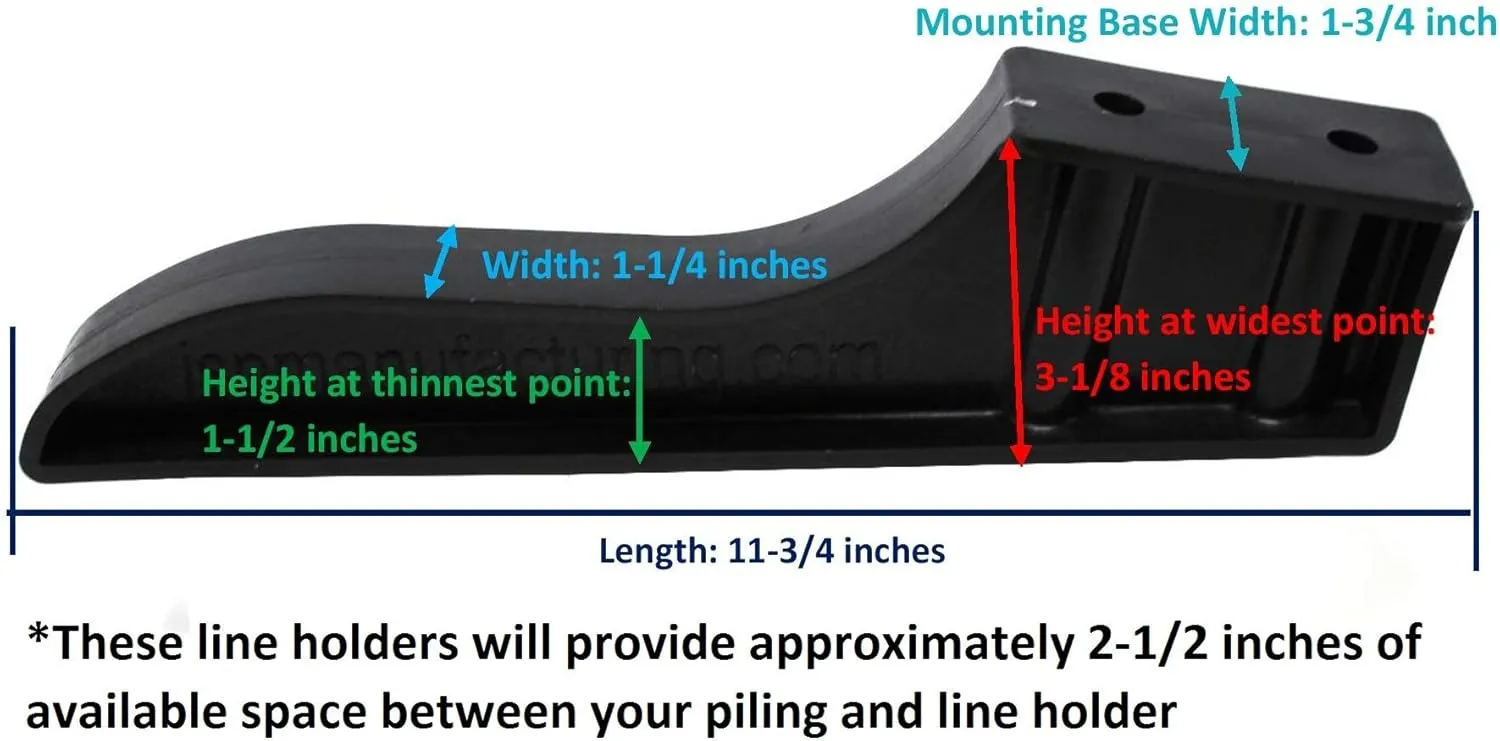 JSP Manufacturing Black or White Dock Piling Line Holder Hook - Store Your Dock Lines/Ropes (6, Black)