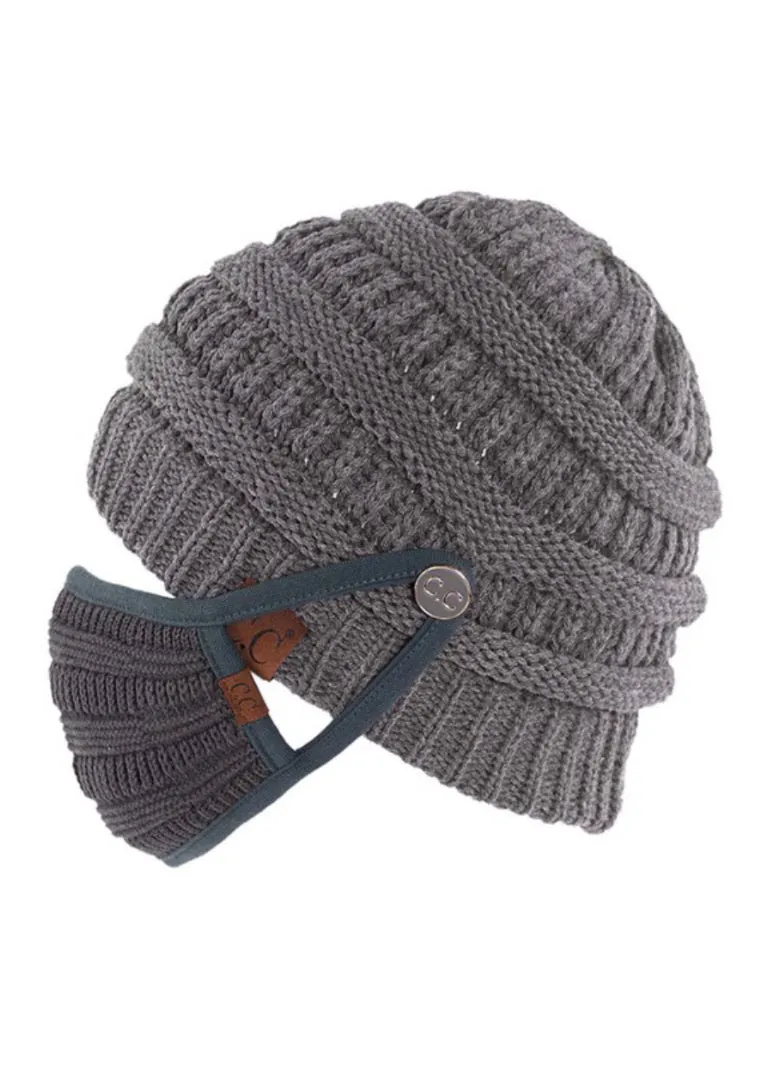 Knit Beanie with Button in Light Grey, Maroon, Navy or Rose